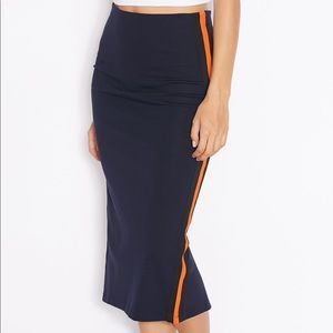 Topshop Navy Bodycon Skirt with Orange Side Stripe